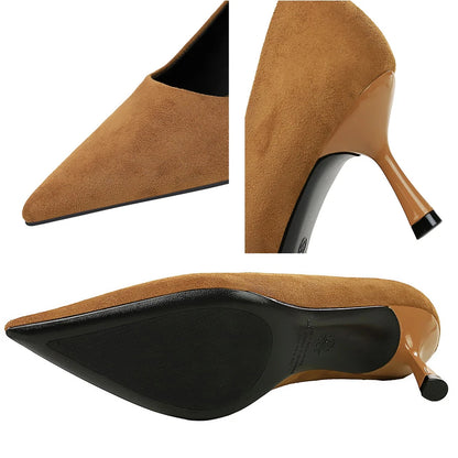 BIGTREE Shoes Women Pumps Luxury High Heels Comfortable Suede Women Shoes Stiletto 6.5 cm Heels Ladies Shoes Pointed Female Heel