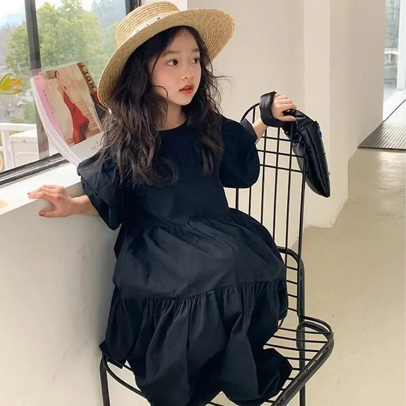 Girl Summer Puffy Dresses Kids Princess Puff Sleeve Ball Gown Children Birthday Cute Clothes Teenager Casual Fashion Vestidos