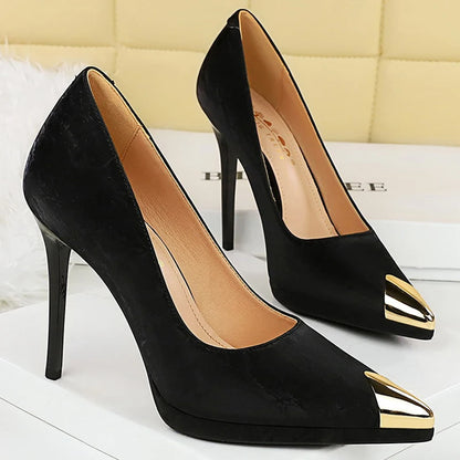 BIGTREE Shoes 11.5 Cm Women Pumps Sexy High Heels Metal Pointed Tip Stiletto Ladies Shoes New Luxury Banquet Shoes Large Size 43