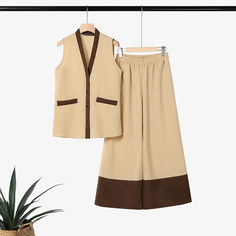ZANZEA Summer 2PCS Outfits Stylish V Neck Sleeveless Tanks Tops Pant Sets Women Patchwork 2 Pieces Sets OL Work Trousers Suit