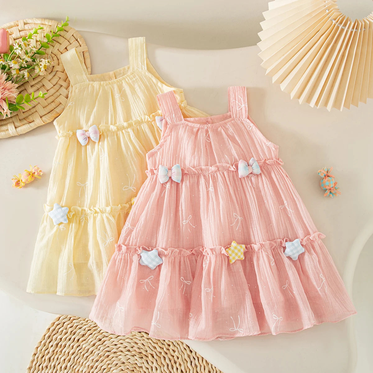 Casual Baby Clothes Korean Style Sweet Pink Baby Girl Suspender Dress Summer Birthday Party Gift Toddler Princess Dress