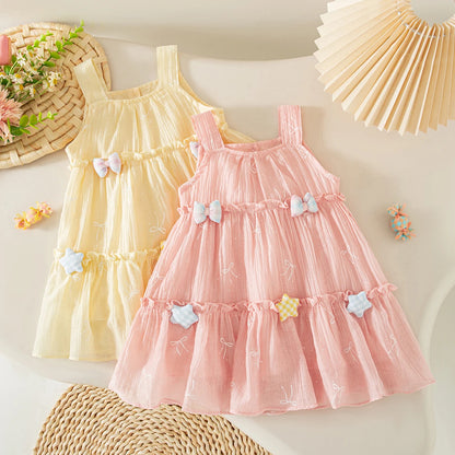 Casual Baby Clothes Korean Style Sweet Pink Baby Girl Suspender Dress Summer Birthday Party Gift Toddler Princess Dress