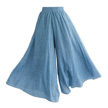 Cotton Linen Wide Leg Pants for Women Summer Casual Loose Pants High Waist Big Swing Skirt Capris Women Clothing PT-565
