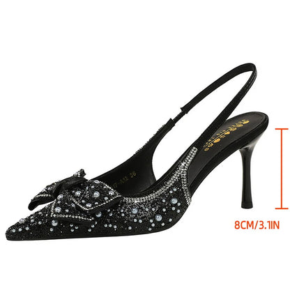 BIGTREE Shoes Sequin Fabric Women Pumps Bowknot Woman Heels Luxury Banquet Shoes Stiletto 8 cm High Heels Summer Heeled Sandals