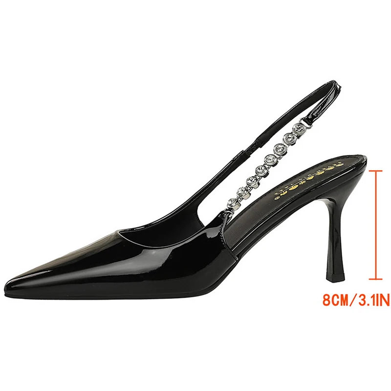 BIGTREE Shoes Rhinestone Chain Design High Heels Sexy Pointed Tip Women Pumps Stiletto Heels 8 cm Summer High-heeled Sandals