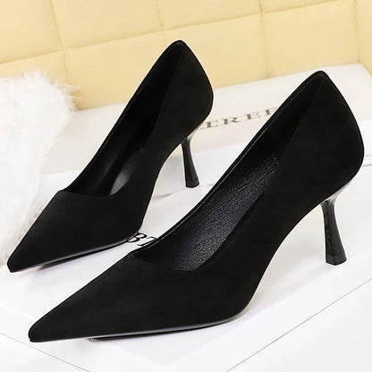 BIGTREE Shoes Women Pumps Luxury High Heels Comfortable Suede Women Shoes Stiletto 6.5 cm Heels Ladies Shoes Pointed Female Heel