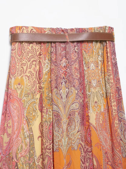 KONDALA Elegant Beach Boho Women Skirt Print Sashes Long Straight Skirt Fashion 2026 Spring Summer Night Out Party Female Skirt