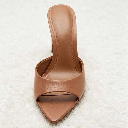 Sexy Pointed Toe Women's Slippers Summer Peep Toe Heeled Sandals for Ladies Elegant Women Shoes Luxury Designer Brown Sandals