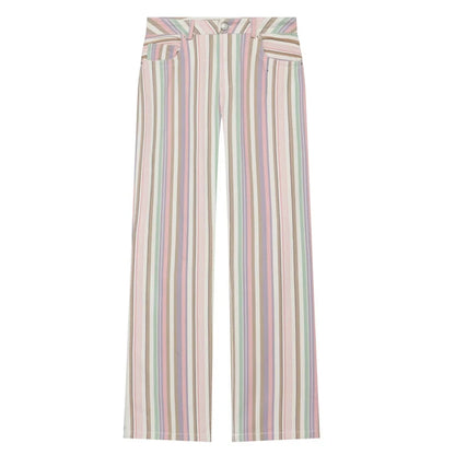 HXAO 2026 Jeans For Woman Rainbow Striped Baggy Jeans Pants Y2K Denim Wide Leg Pants Colorful Cowboy Summer Pants Streetwear