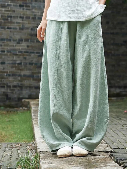 2024 Cotton Linen Bloomers Wide Leg Pants Women Vintage Full Length Fashion Elegent Pants Solid Elasitic Waist Spring Autumn 5XL
