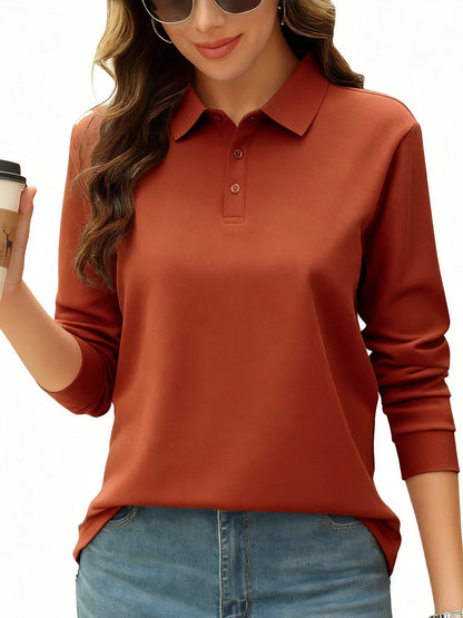 Solid Color Autumn Womens T-Shirt Soft Comfortable Polo Shirt All-Match Lapel Streetwear Unisex Hip Hop Woman Long Sleeve