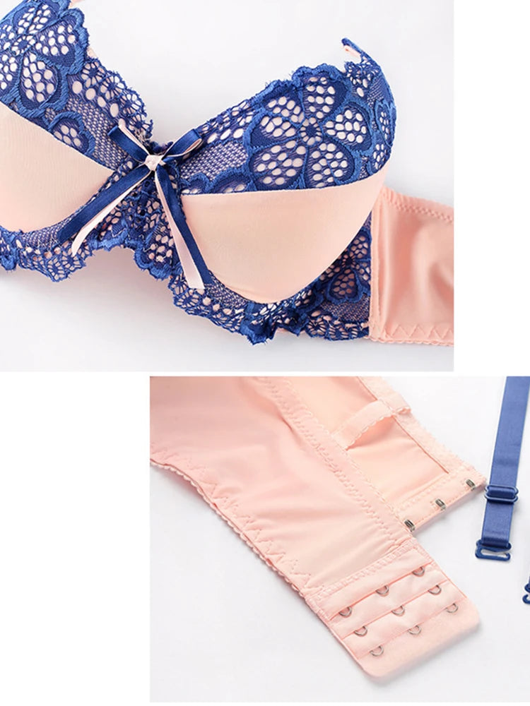 Thong bra set push up Lace hollow out Brassiere bra and panty set Underwear Femme Panties Lingerie