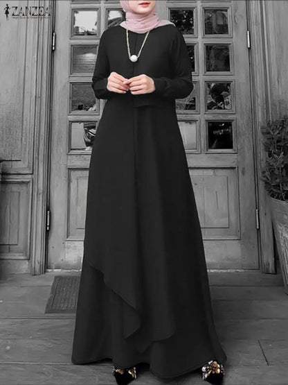 2026 ZANZEA Ramadan Robe Modest Elegant Muslim Abaya Dress Women Spring Long Sleeve Dresses Irregular Sundress IsIamic Clothing