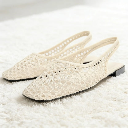 Mesh Weave Cutout Flat Sandals Women Summer 2026 Light Comfortable Slingback Flats Shoe Designer Luxury Beach Sandals Breathable