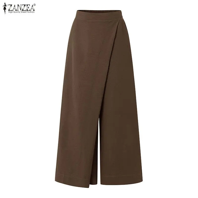 Summer Spring ZANZEA Women Pants Solid Color Loose Female Wide Leg Pants Casual Long Trousers Streetwear Fashion Bottoms