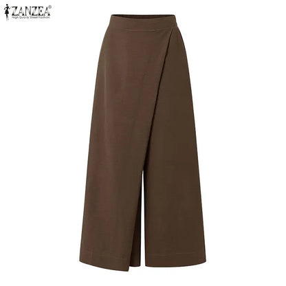 Summer Spring ZANZEA Women Pants Solid Color Loose Female Wide Leg Pants Casual Long Trousers Streetwear Fashion Bottoms