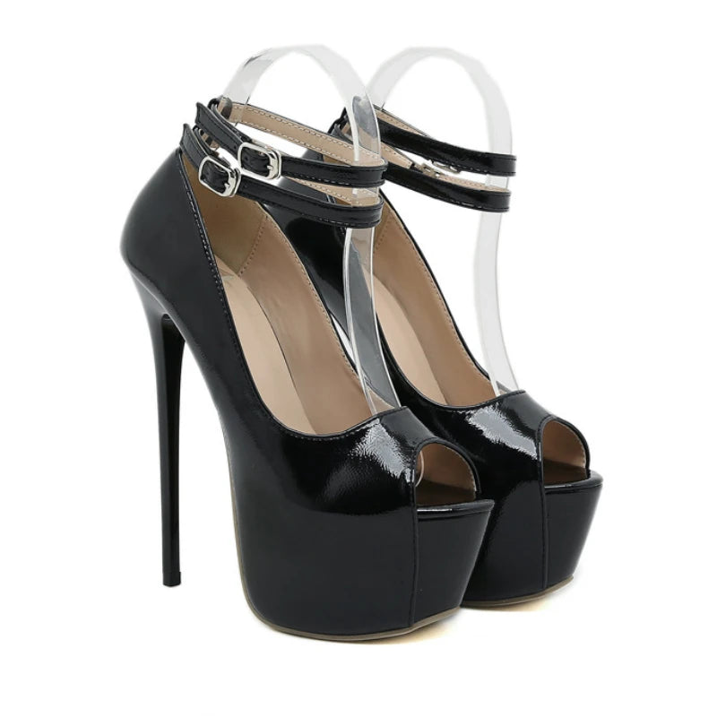 Fashion Design Double Buckle Strap Sandals Women Platform Pumps Sexy Peep Toe 16.5CM Super Stripper Shoes White High Heels