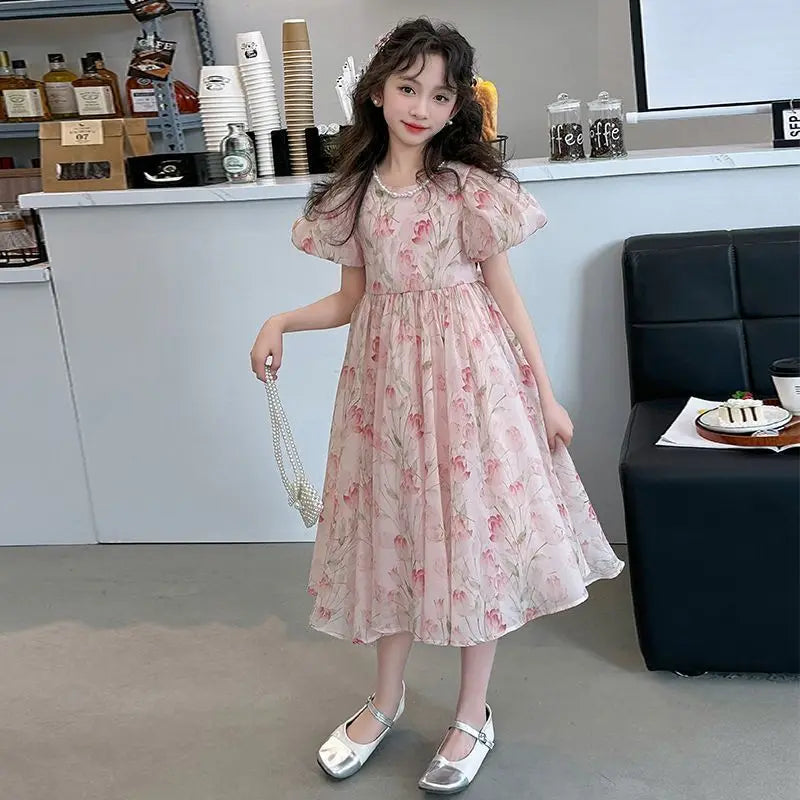 Bubble Sleeve Princess Dress Summer Girl Party Teenagers Girls Clothes Teenage Frocks From 10 12 Years Fashion Festive Luxury 9