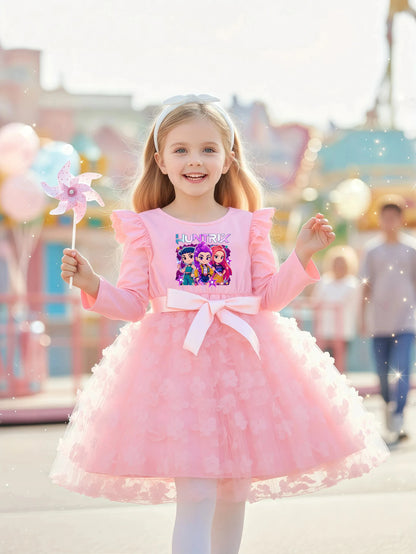 K-Pop Hunters Zoey Mira Rumi Girl Dress 3D Butterfly Casual Dresses Kids Princess Dress Long Sleeve Baby Girls Clothes 2-6Y