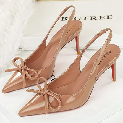 BIGTREE Shoes High-heeled Sandals Women Bowknot High Heels Luxury Patent Leather Ladies Shoes Summer Stiletto Large Size 42 43