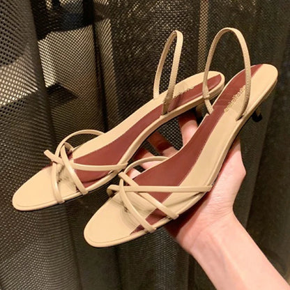 Fashion Pointed Toe Cross Tied Kitten Heel Sandal Women Summer Sexy Open Toe Patchwork Slide Sandal Elegant Comfort Zapato Mujer