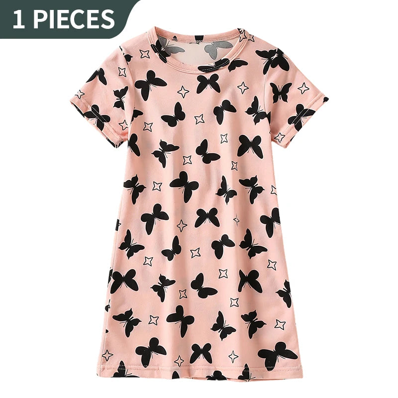 Summer girl sweet and cute dress, fashionable and versatile round neck print knee length skirt, comfortable and soft home skirt