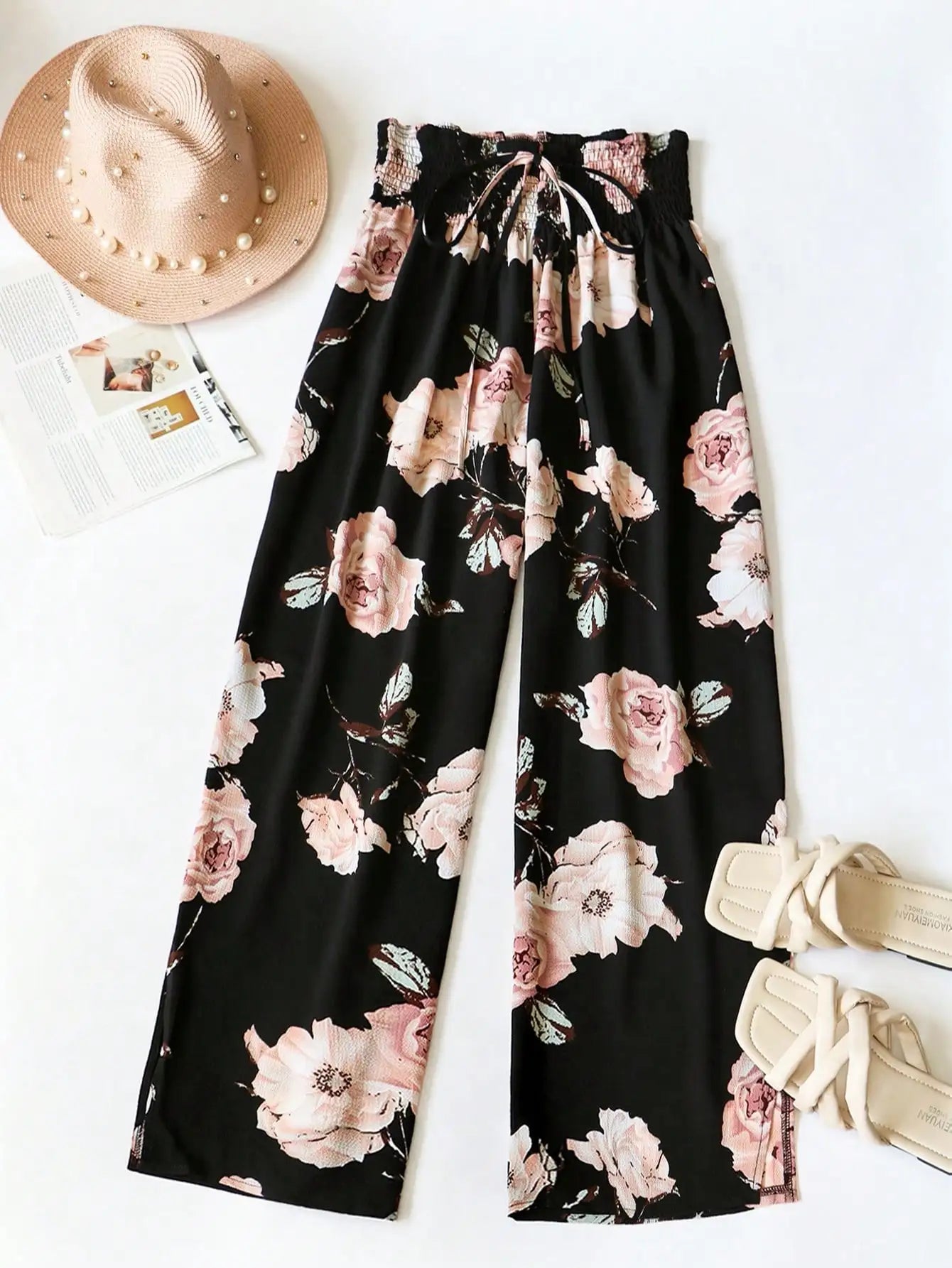 2026 Spring and Summer Coded Trousers, Plant and Flower Patterns, Casual Loose and Fashionable Bottoms for Women