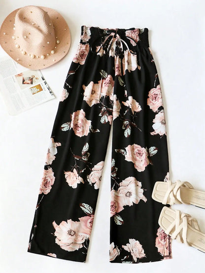 2026 Spring and Summer Coded Trousers, Plant and Flower Patterns, Casual Loose and Fashionable Bottoms for Women