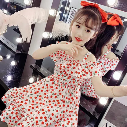 Thin Girl Summer Dress Robe Fille Floral Chiffon Princess Dress Children's Clothing Summer Girls Casual Dresses Kids Vestidos
