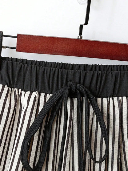 GIBSIE Plus Size Striped Drawstring Wide Leg Pants Women Summer 2026 New Fashion High Waisted All-Match Casual Female Trousers