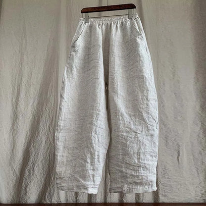 High Quality New Spring Summer Arts Style Women Elastic Waist Loose Ankle-length Pants Solid 100% Linen Casual Harem Pants T425