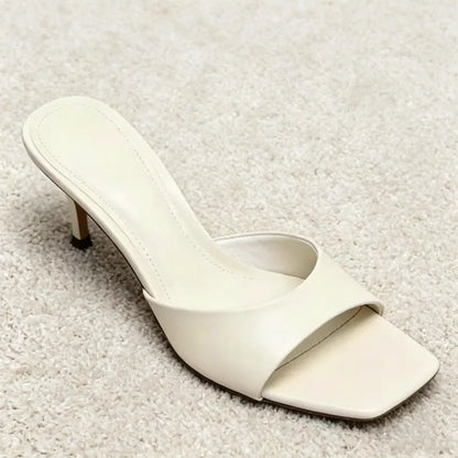 Luxury Wide-Strap Square-Toe Women's Slippers Sexy Stiletto Mules Sandals for Ladies Summer High Heels Elegant Women's Shoes