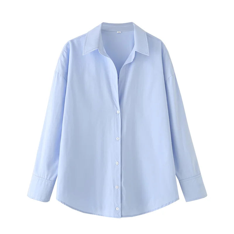 HXAO 2025 Woman Blouses Long Stripe Shirts Women Spring Summer Long Sleeve Blue White Shirt Woman Large Tops Button Up Shirts
