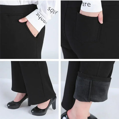 Winter Formal Pants Elegant Women Warm Fleece Plus Size 9XL 6XL 5XL Girls High Waisted Straight Trousers Office Business Clothes