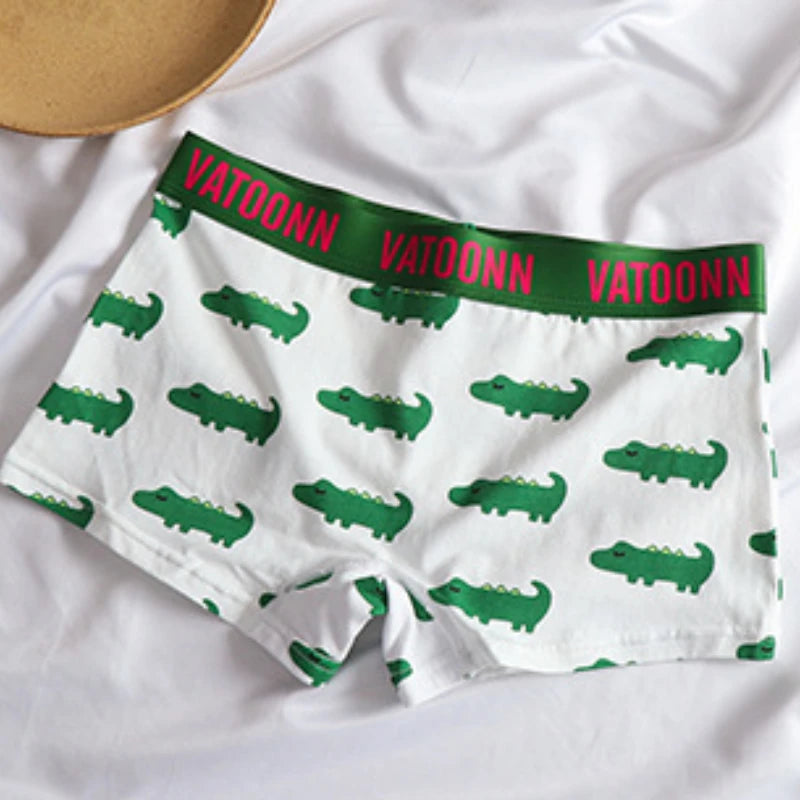 60S Cotton Women Panties Cartoon Print Shorts Sports Boxer Breathable Cozy Sexy Underwear Mid-Waist Boyshort Female Girls Pants