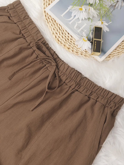 Comfortable Plus Size Wide-Leg Pants with Drawstring Waist and Pockets for Effortless Style