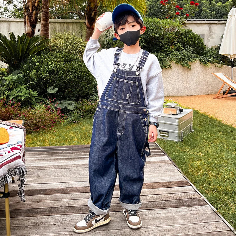 Kids Denim Jumpsuit For Boys Dungarees Overalls Streetwear Children Causal Jeans with Straps Suspenders 5 6 7 8 9 10 11 12 13 14