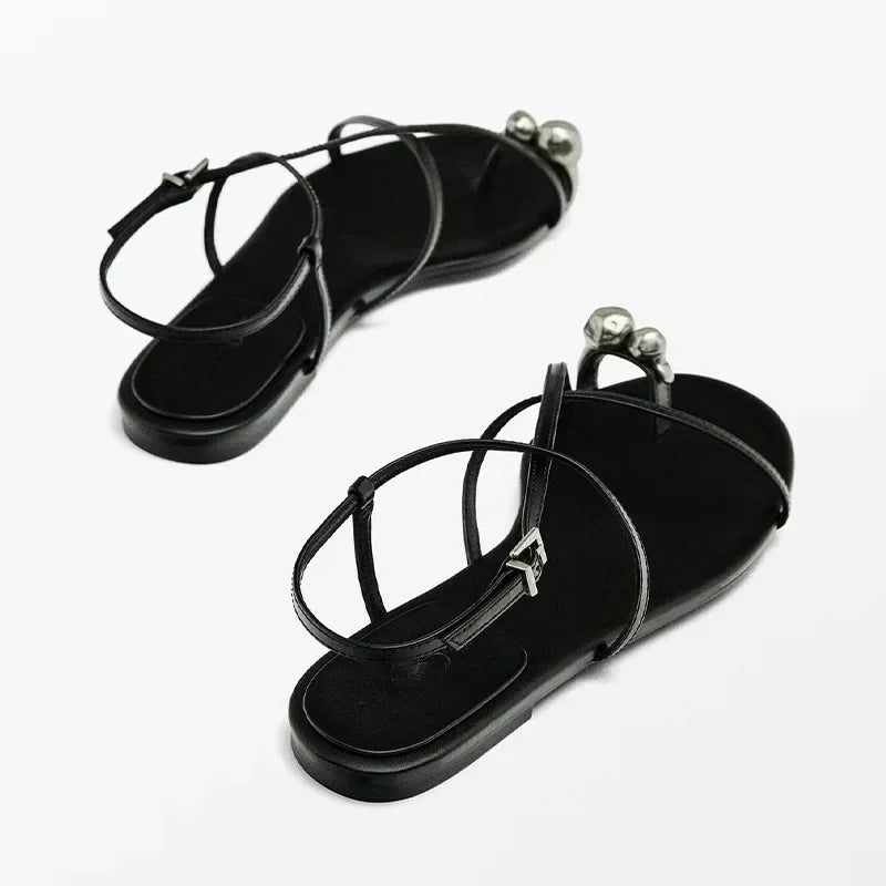 Luxury Cross Strap Design Flat Sandals Women Sexy Peep Toe Metal Decoration Beach Shoes Women's Sandals Summer 2026 Sandalias
