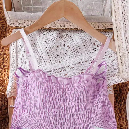 2024 Girls Purple Butterfly Dress Summer Children Colorful Mesh Dress Baby Sling Wings Princess Dress for Birthday 3-8T