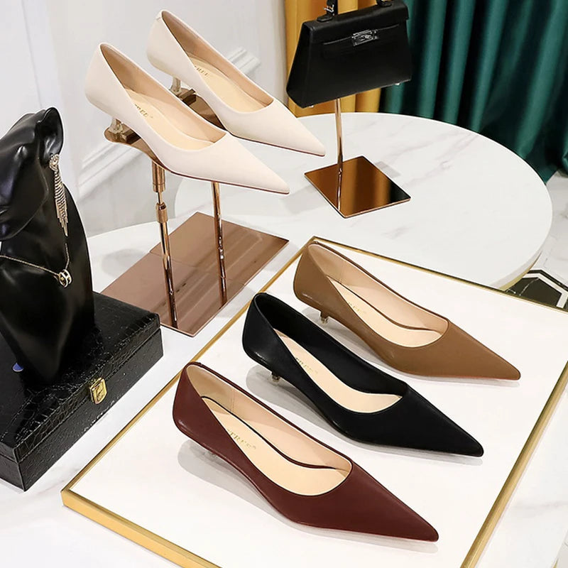 BIGTREE Shoes Women 4.5 Cm Heels Pointed Toe Woman Pumps Fashion Kitten Heels Large Size 34-43 Sexy Mid Heeled Female Shoes 2026