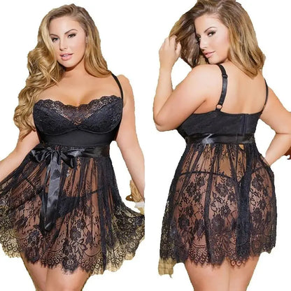 Sexy Plus Size Lingerie Women Erotic Babydoll Lace Hollow Pajamas Sexy Mujer Sexi Babydoll Lingerie Plus Size 5XL