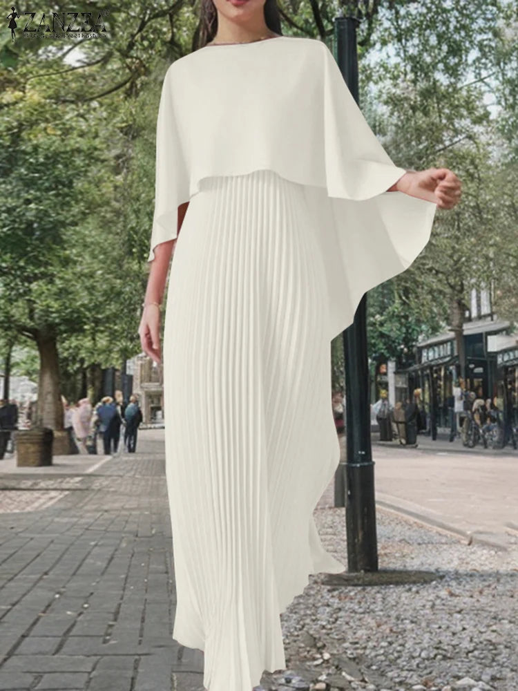 ZANZEA Spring Solid Party Work Dress Sets 2pcs Women Outfits Fashion Poncho Blouse Pleated Sundress Elegant Loose Matching Sets