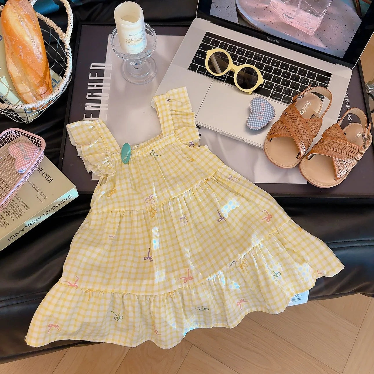 2026 Summer Girls Flutter Sleeve Dress Kids Printed Tiered Princess Dresses for 1-12Y Children Vacation Clothes