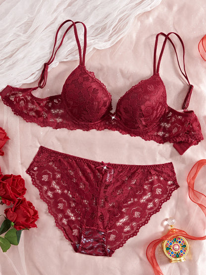 6-Piece Set Women's Underwear Set Sexy Patterned Lace Patchwork No Lining Comfortable Fitting Women's Push-Up Bra Sexy Lingerie
