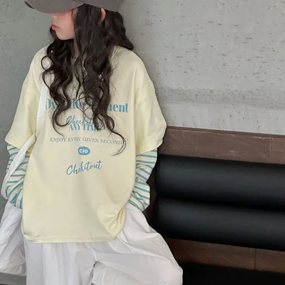 Fake Two Piece Girls Clothes 9 To 10 Years Cartoon Children's Fashion Spring Autumn Little Girl T-shirts Korean Clothing 2025 4