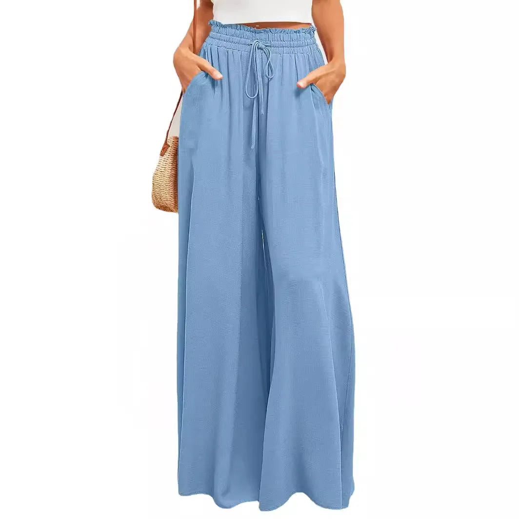 2026 Spring Summer Women Casual Wide Leg Pants Fashion Loose High Waist Long Trousers