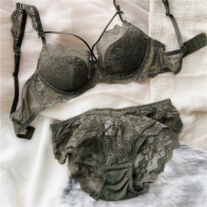 2 Pieces Sexy Lace Push Up Bra Set Women Ultra-thin Cup Bralette Breathable Plus Size Underwear Classic Hollow Bras and Panties