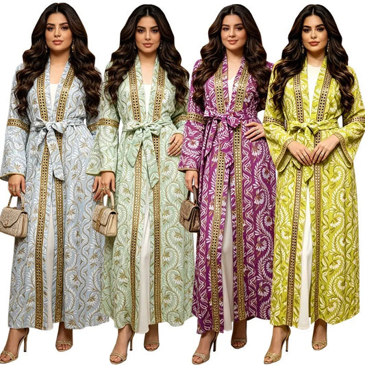 Turkey Muslim Embroidery Abaya Dress 2 Piece Set  Women Ramadan Eid Mubarak Kaftan Dubai Vestidos Pakistani Arab Caftan Robe