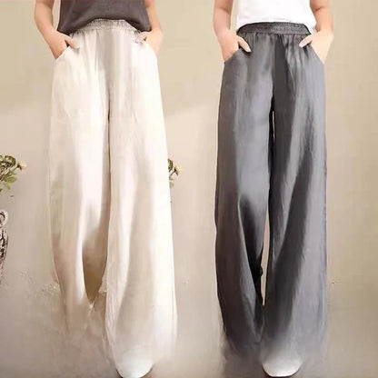 High Waist Wide Leg Pants Women's Casual Loose Cotton Linen Spring Summer Long Trousers Large Size Comfortable Drapey Style