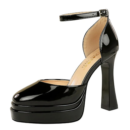 BIGTREE Shoes Platform High Heels 11.5 Cm Women Pumps Thick Heel Women Shoes Block Heels Patent Leather Heeled Sandals Summer